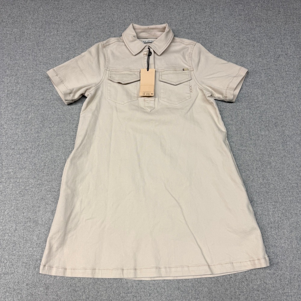Scotch & Soda | Denim Shirt Dress | XS | Beige | Cotton Mini Short Sleeve Pocket